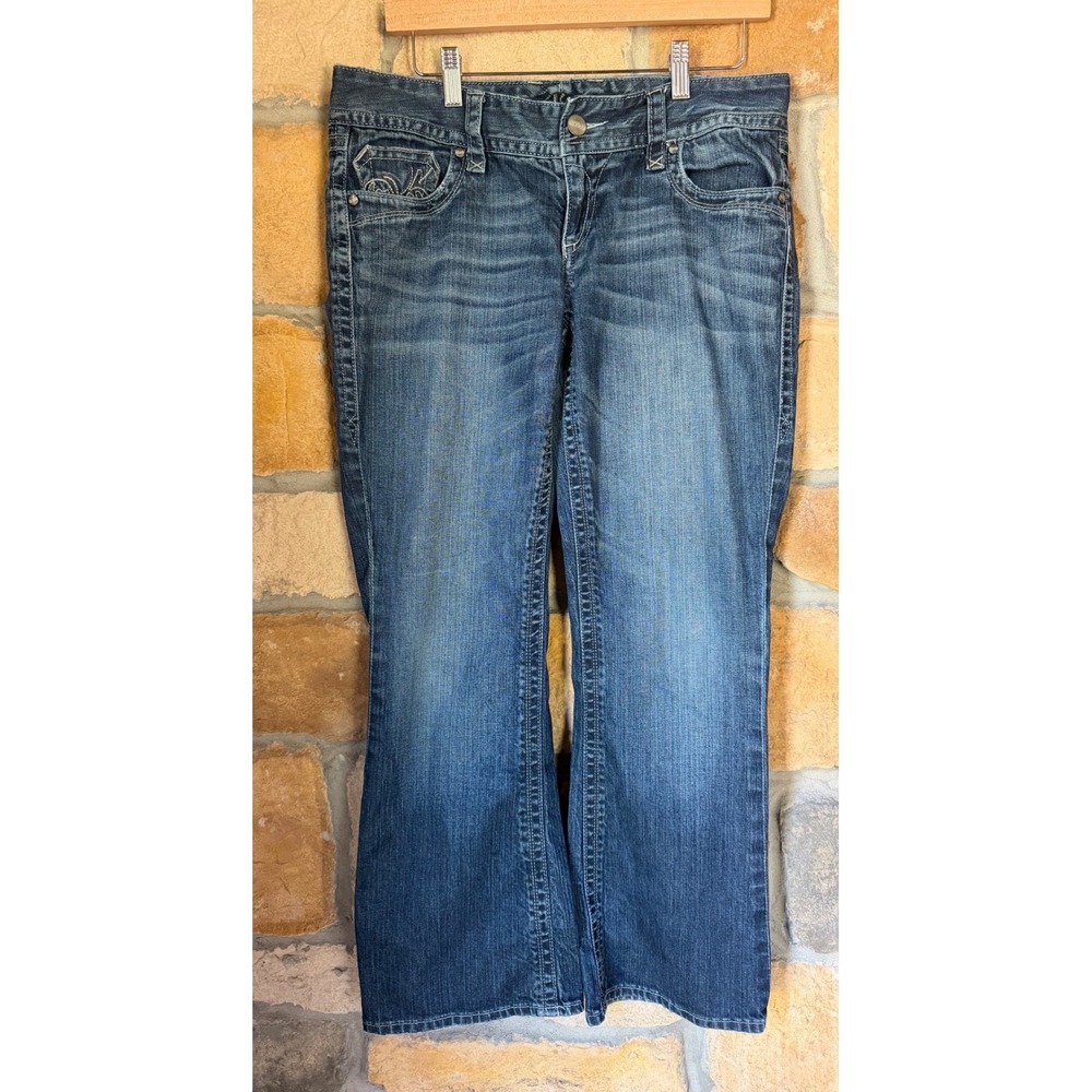 Madison Stretch Bootcut Jeans Medium Wash Embroidered Flap Pocket Size 9/10 S